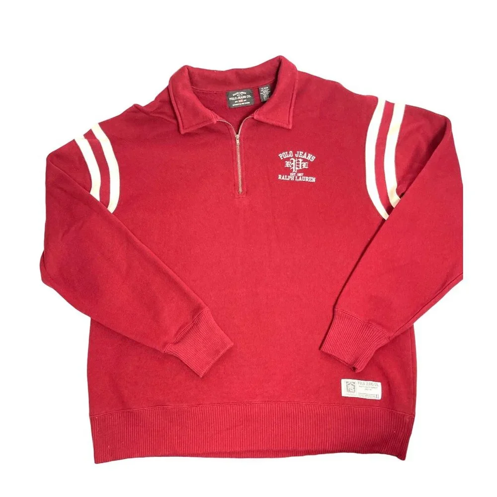 Vintage Polo Ralph Lauren Sweatshirt XL Red Crimson Varsity Track Embroidered - Picture 6 of 8